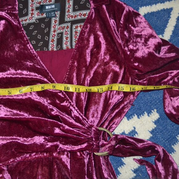 Anthropologie Maeve Sofia Velvet Faux Wrap Belt Shirt Dress Raspberry Pink Sz 6 - Picture 7 of 8